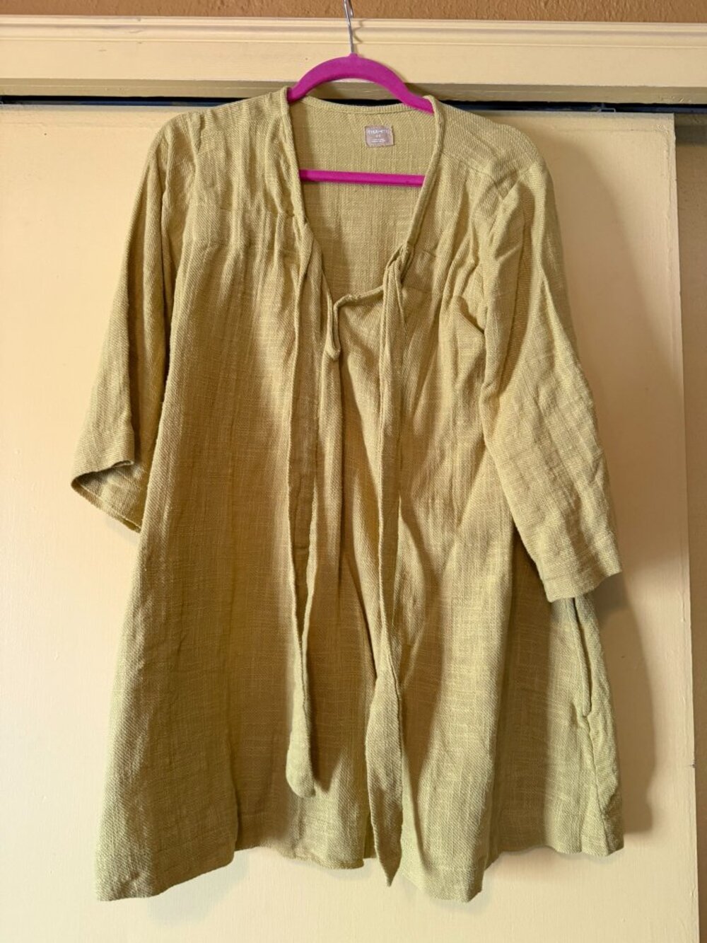 Free People Free-est Cotton Chartreuse Tunic, Drawstring Front  Size Large  NWOT